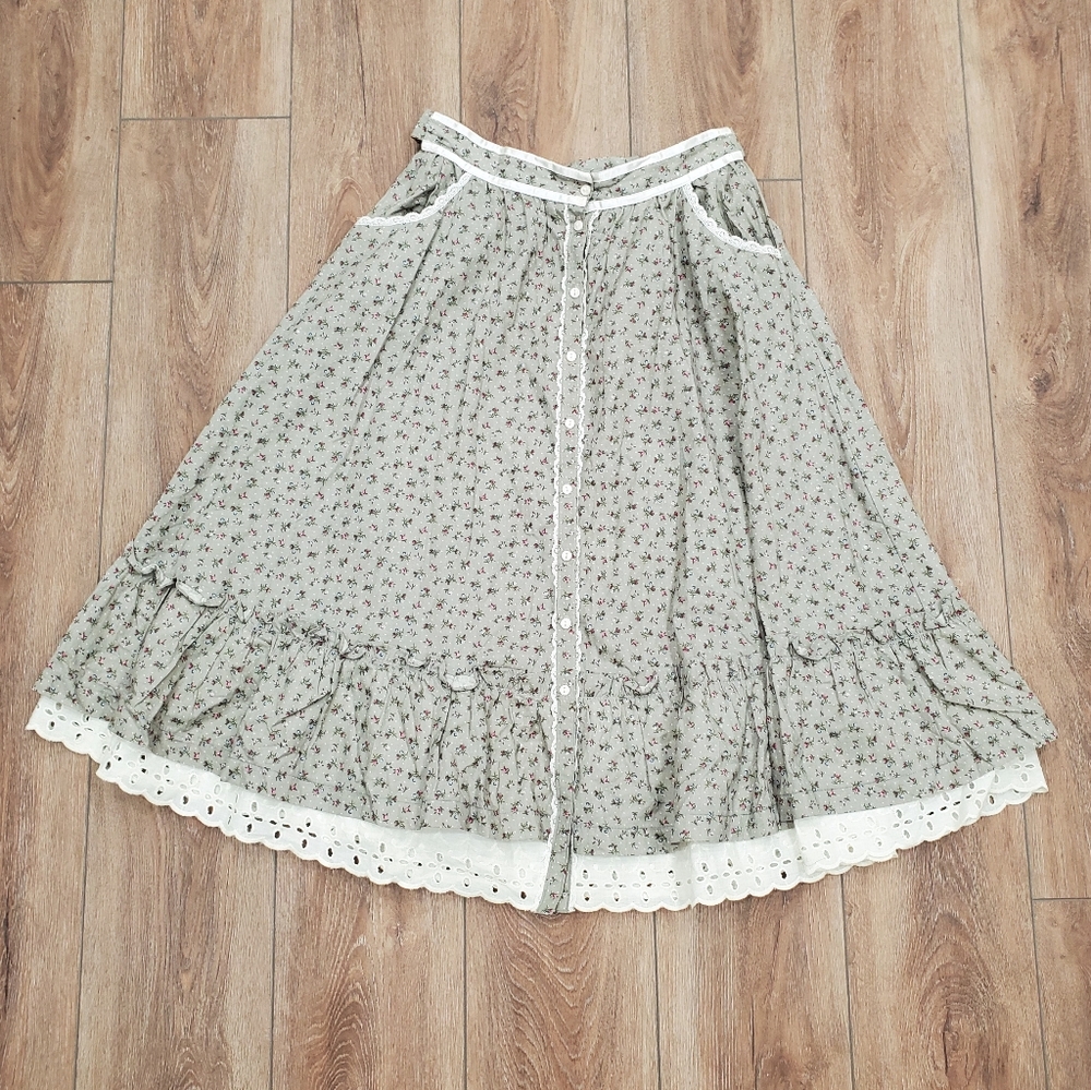 70s Jessica McClintock Gunnies grey prairie skirt